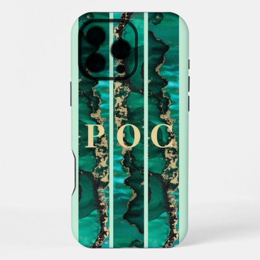Coque iPhone 16 Pro Max Coque-Mate Abstrait Monogramme Or Vert (Verso)