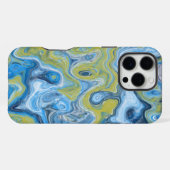 Coque iPhone 16 Pro Max Couleur Abstraite Marbrée Texturée Bleu Vert Glacé (Verso Horizontal)