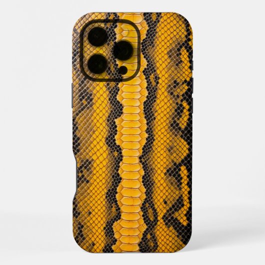 Coque iPhone 16 Pro Max Couvercle Citrine : Texture de serpent jaune (Verso)