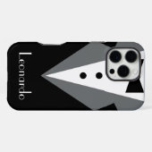 Coque iPhone 16 Pro Max Cravate noire Tuxedo personnalisée (Verso Horizontal)