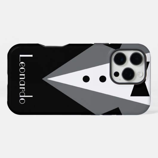 Coque iPhone 16 Pro Max Cravate noire Tuxedo personnalisée (Verso Horizontal)