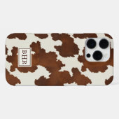 Coque iPhone 16 Pro Max Cuir de vache marron monogrammé (Verso Horizontal)