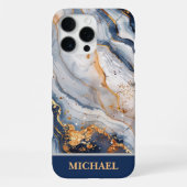 Coque iPhone 16 Pro Max Custom Blue Marble With Gold Accents Personalized (Verso)