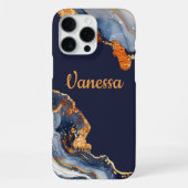 Coque iPhone 16 Pro Max Custom Navy Blue & Gold Marble Print With Personal (Verso)