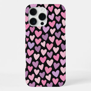 Coque iPhone 16 Pro Max Cute Pink and Lavender Hearts on Black