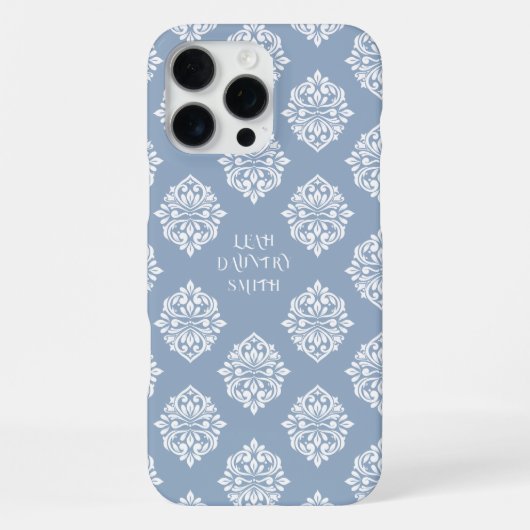 Coque iPhone 16 Pro Max Damassé Classique Régence Bleu Pâle (Verso)