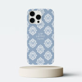 Coque iPhone 16 Pro Max Damassé Classique Régence Bleu Pâle