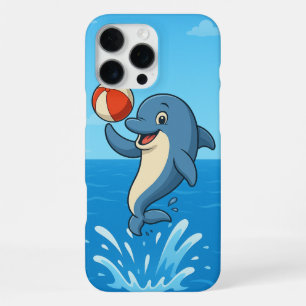 Coque iPhone 16 Pro Max Dauphin de dessin animé joueur avec ballon de plag