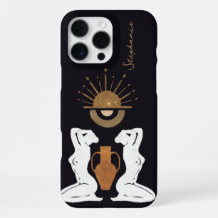 Coque iPhone 16 Pro Max Déesse Glam Or Monogramme Personnalisé Paillettes