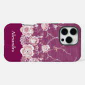 Coque iPhone 16 Pro Max Dentelle florale rose (Verso Horizontal)