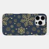 Coque iPhone 16 Pro Max Des flocons dorés sur la marine (Verso Horizontal)