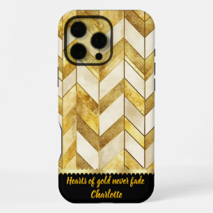 Coque iPhone 16 Pro Max Design géométrique élégant or et crème