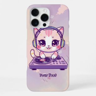 Coque iPhone 16 Pro Max DJ Chat Mignon Pastel Kawaii pour les Amoureux de