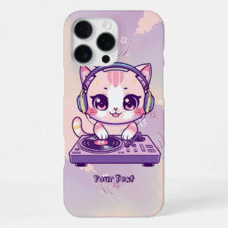 Coque iPhone 16 Pro Max DJ Chat Mignon Pastel Kawaii pour les Amoureux de 