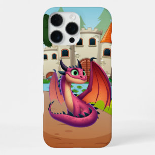 Coque iPhone 16 Pro Max Dragon de dessin animé mignon violet/rouge