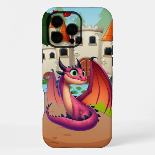 Coque iPhone 16 Pro Max Dragon de dessin animé mignon violet/rouge (Verso)