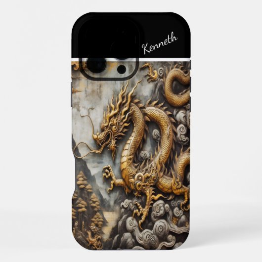 Coque iPhone 16 Pro Max Dragon Doré Ascendant (Verso)