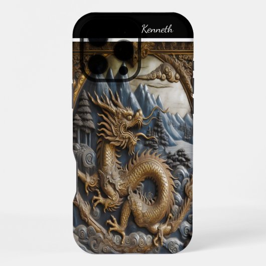 Coque iPhone 16 Pro Max Dragon Doré Ascendant (Verso)