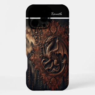 Coque iPhone 16 Pro Max Dragon sculpté sur un sommet de montagne