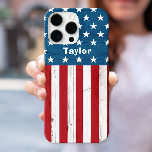 Coque iPhone 16 Pro Max Drapeau américain patriotique USA Bois rustique vi