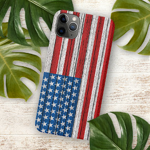 Coque iPhone 16 Pro Max Drapeau Américain sur Motif Patiné en bois