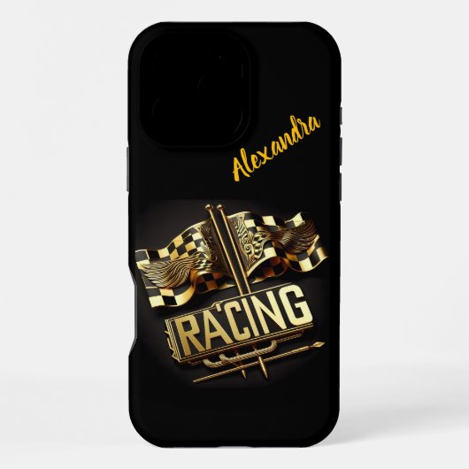 Coque iPhone 16 Pro Max Drapeaux de course agitant à la ligne d'arrivée (Verso)