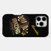 Coque iPhone 16 Pro Max Drapeaux de course agitant à la ligne d'arrivée (Verso Horizontal)