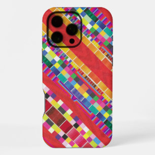 Coque iPhone 16 Pro Max échantillons rouges, rayures et pixels colorés