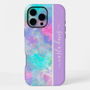 Coque iPhone 16 Pro Max Éclaboussure d'aquarelle Nom personnalisé