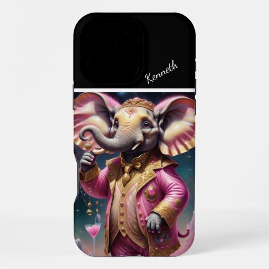 Coque iPhone 16 Pro Max Élégant Éléphant dans l'Espace (Verso)