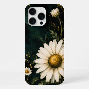 Coque iPhone 16 Pro Max Élégant Émeraude Foncé Daisy Floral Or