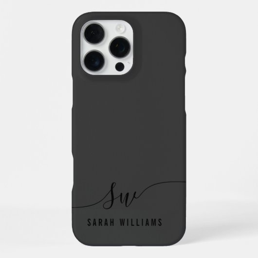 Coque iPhone 16 Pro Max Élégant Monogramme initial de script noir (Verso)