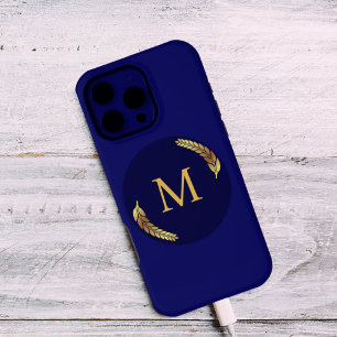 Coque iPhone 16 Pro Max Élégant Navy + Monogramme Or Personnalisé