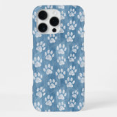 Coque iPhone 16 Pro Max Empreintes de pattes blancs en bleu - Rustique Ama (Verso)
