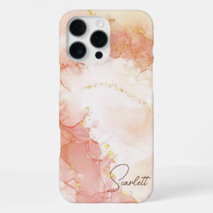 Coque iPhone 16 Pro Max Encre à paillettes aquarelle orange pêche personna
