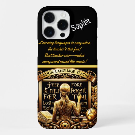 Coque iPhone 16 Pro Max Enseignant de langue étrangère enthousiaste (Verso)