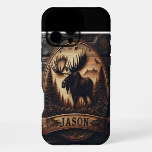Coque iPhone 16 Pro Max Enseigne d'orignal en bois