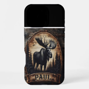 Coque iPhone 16 Pro Max Enseigne en bois de l'orignal et de la forêt
