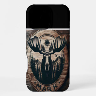 Coque iPhone 16 Pro Max Enseigne en bois de orignal personnalisée
