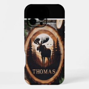 Coque iPhone 16 Pro Max Enseigne en bois silhouette d'orignal
