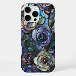 Coque iPhone 16 Pro Max Escalade Roses blanches violettes Faux Verre tendu