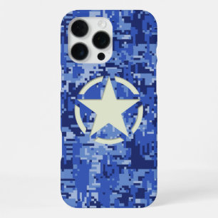 Coque iPhone 16 Pro Max Étoile sur fond camouflage marine