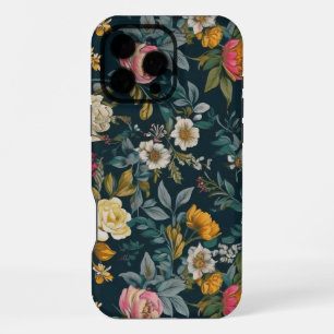Coque iPhone 16 Pro Max Étui Dark Vintage Floral Tough pour iPhone 16 Pro