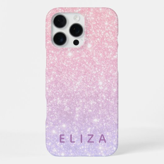 Coque iPhone 16 Pro Max Étui de téléphone à paillettes rose fuchsia violet (Verso)