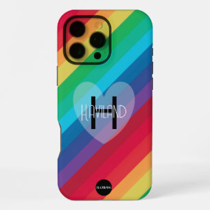 Coque iPhone 16 Pro Max Étui de téléphone cellulaire arc-en-ciel avec nom