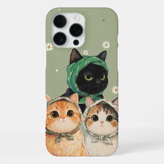 Coque iPhone 16 Pro Max Étui de téléphone chat mignon vert Kawaii chaton e (Verso)