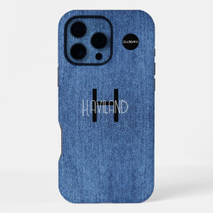 Coque iPhone 16 Pro Max Étui de téléphone portable à motif faux denim HAMb