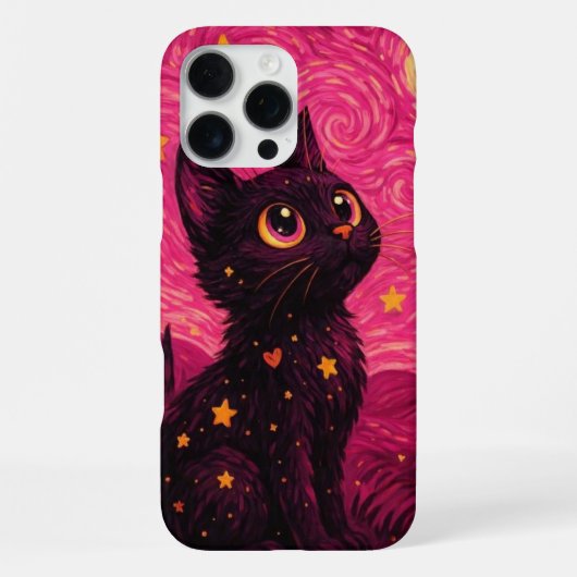 Coque iPhone 16 Pro Max Étui iPhone 17 Pro Max Chat Noir Nuit Étoilée (Verso)