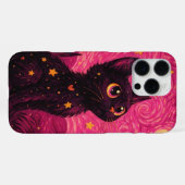Coque iPhone 16 Pro Max Étui iPhone 17 Pro Max Chat Noir Nuit Étoilée (Verso Horizontal)