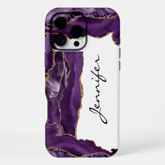 Coque iPhone 16 Pro Max Étui iPhone en agate géode or violet (Verso)